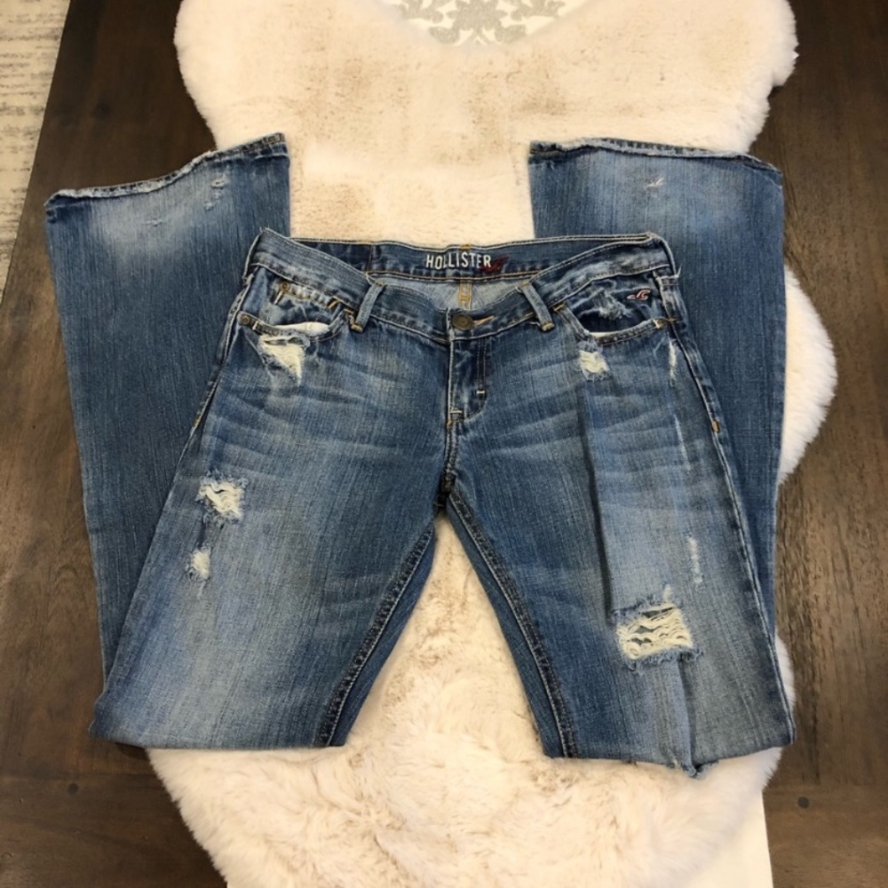 Hollister flare jeans gold thread distressed